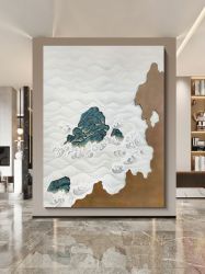 新中式3d立体雕刻玄关装饰画抽象轻奢现代客厅墙面壁画设计师挂画